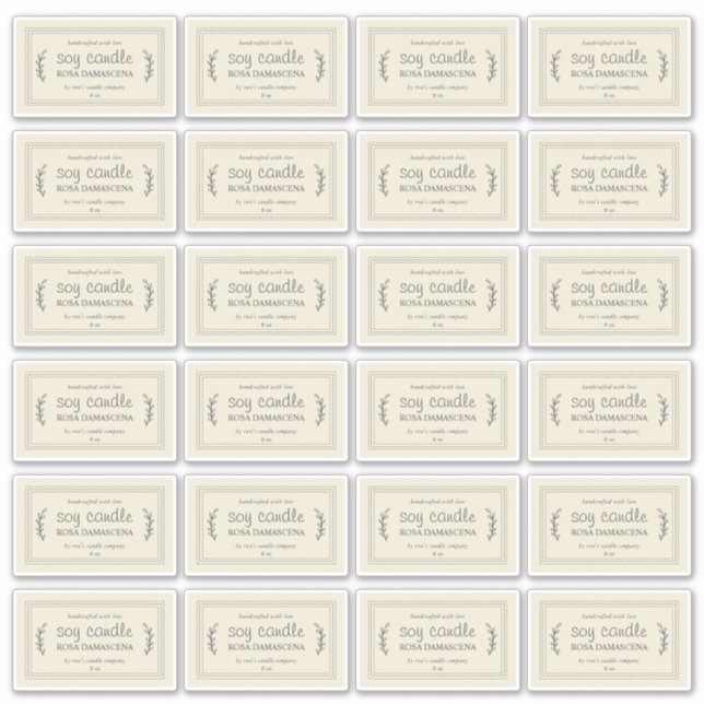 Adesivo Rótulo de Vela de Soja Doméstica 24x Branco Antiqu (Frente)