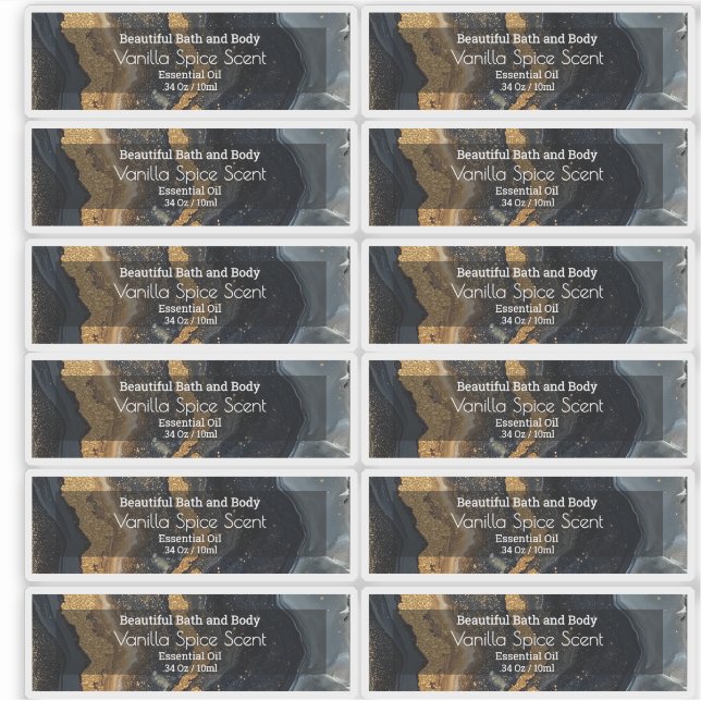 Adesivo Rótulo do Frasco do Óleo Essencial Preto Dourado d (Frente)