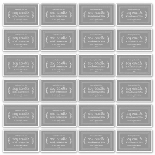 Adesivo Rótulo Rustic Homemade Soy Candle Labels 24x Cinza (Frente)