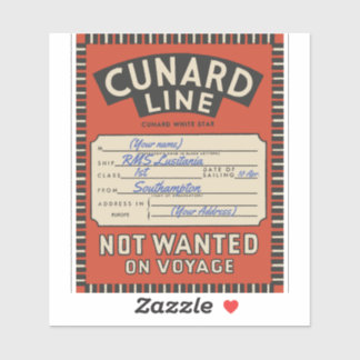 Adesivo Rótulo Vintage Cunard Line (Personalizável)