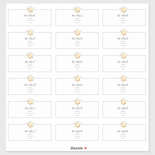 Adesivo Rótulos de Endereço Convidado do Star of David (Folha)