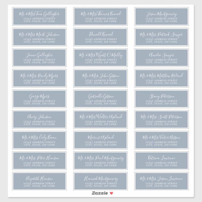 Adesivo Rótulos de Endereço de Convidado Azul Dusty Script (Folha)