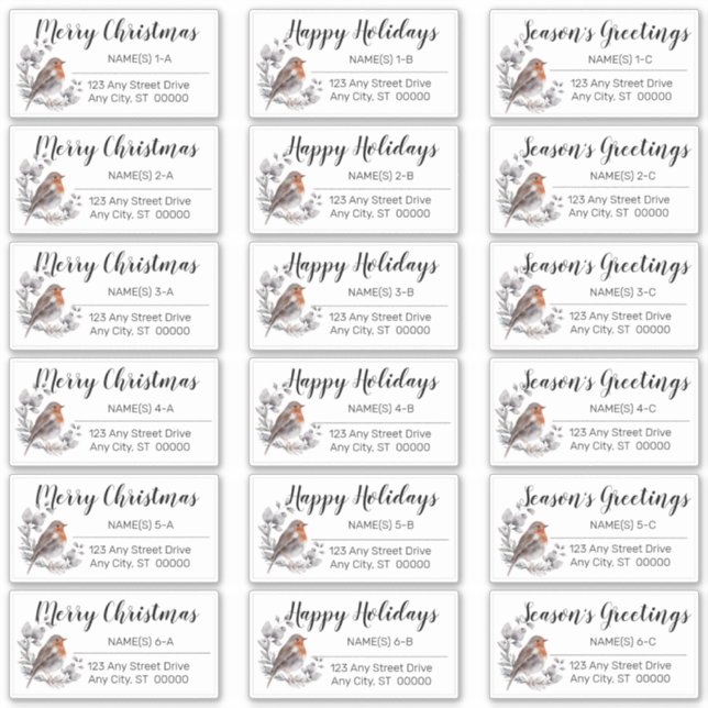 Adesivo Rótulos de Endereço de Natal do Woodland Bird (Frente)