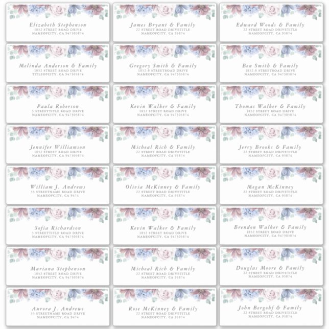 Adesivo Rótulos de Endereço Individual Floral da Mauve Azu (Frente)