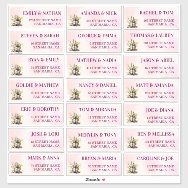 Adesivo Rótulos de Endereços Convidado para Casamento de V (Folha)