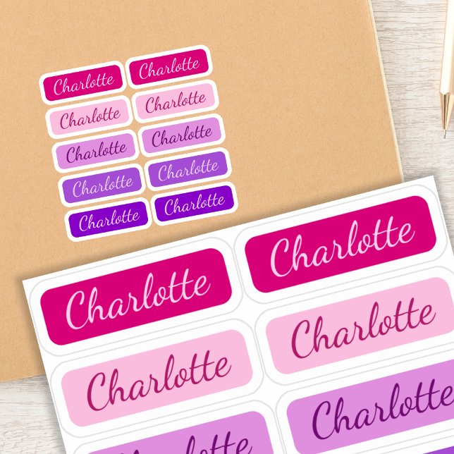 Adesivo Rótulos de Nome de Assinatura Elegante Rosa para R (Girly Name Labels 💗)