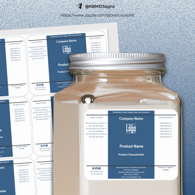 Adesivo Rótulos de produto preto branco e branco simples d (Simple Container Blue White Black Product Labels)