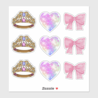Adesivo Royal Coquette Sticker Sheet | Gold Tiara & Pink 