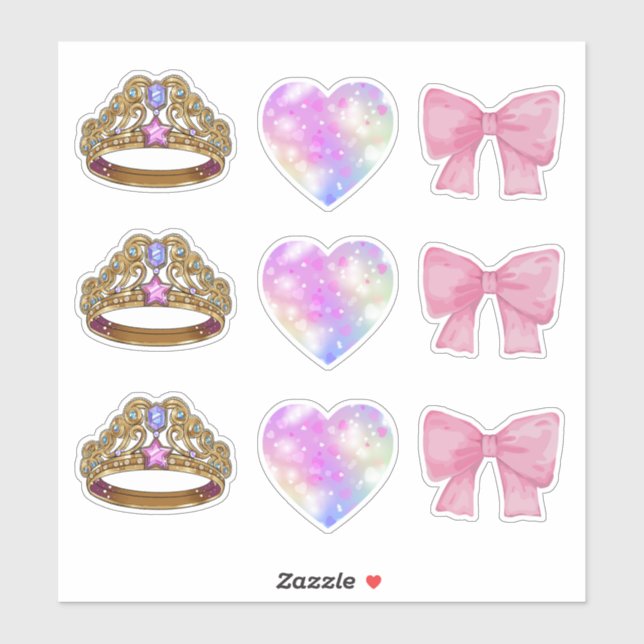 Adesivo Royal Coquette Sticker Sheet | Gold Tiara & Pink  (Folha)