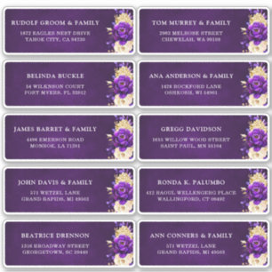 Adesivo Royal Purple Dourado Floral Weding Endereço de Con
