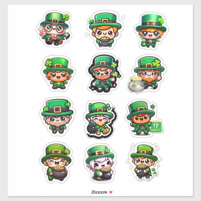 Adesivo Rua de Kawaii Leprechaun, fofa (Folha)