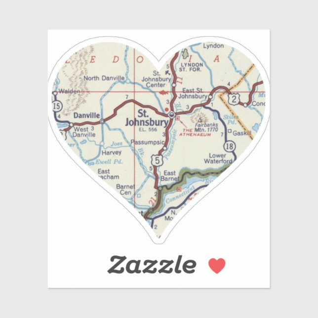 Adesivo Rua. Johnsbury VT Retro Map (Folha)