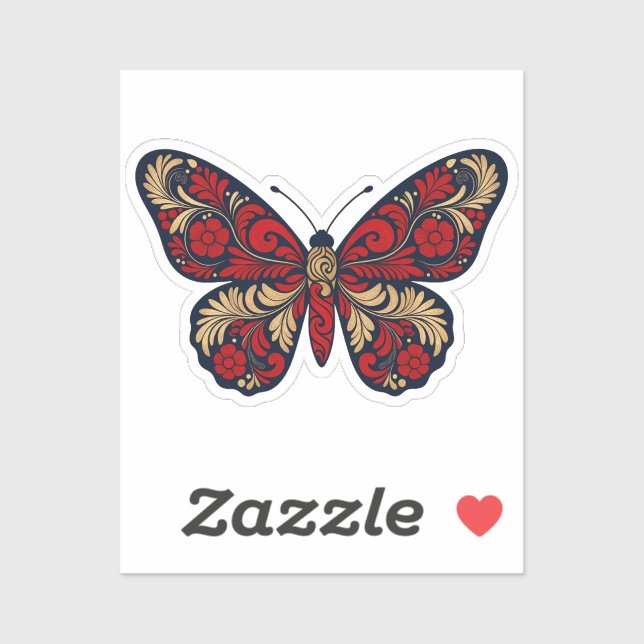 Adesivo Russian Folk Art Butterfly Sticker - Red Gold Khok (Folha)