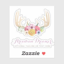 Adesivo Rustic Floral Antlers Pastel Watercolor Logo Logo 