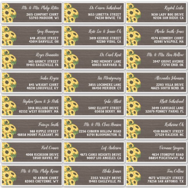 Adesivo Rustic Sunflower Wood 24 Endereço de Convidado par (Frente)
