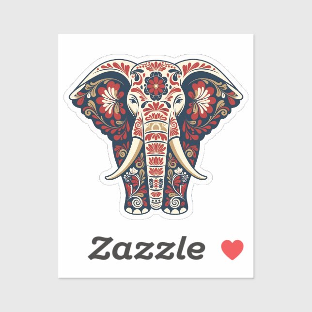 Adesivo Sacred Elephant Totem - Red & Navy Floral Filigree (Folha)
