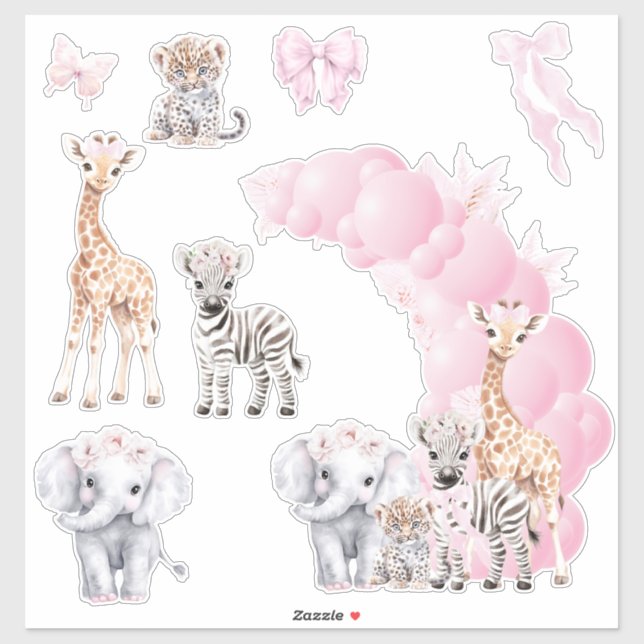 Adesivo Safari Animal Blush Pink Boho Baby Chá (Folha)
