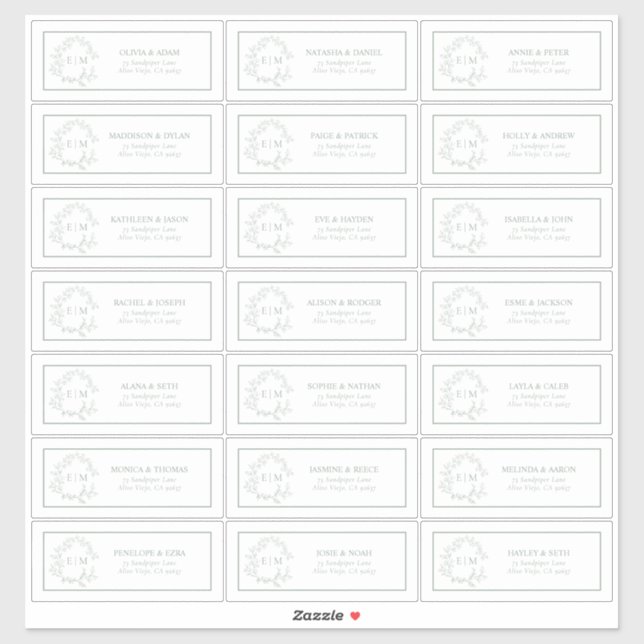 Adesivo Sage Green Leafy Crest Monograma Endereço de Convi (Folha)