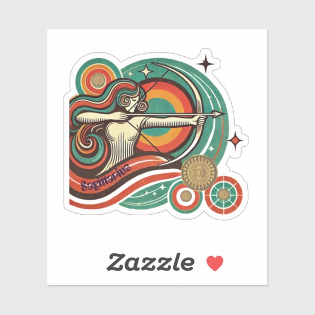 Adesivo Sagittarius Vinheta Retro Zodiac (Folha)