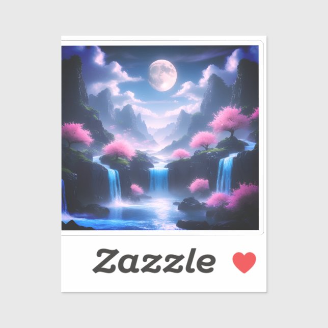 Adesivo Sakora tree-Moonlit Waterfall with Cherr-pink (Folha)