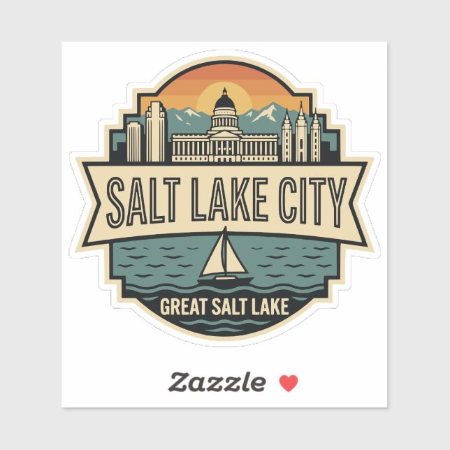Adesivo Salt Lake City Skyline Utah Retro Badge  (Folha)
