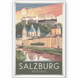 Adesivo Salzburg Austria Illustration Viagem Art Vintage