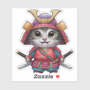 Adesivo Samurai Cat Sticker - Guerreiro feroz e adorável