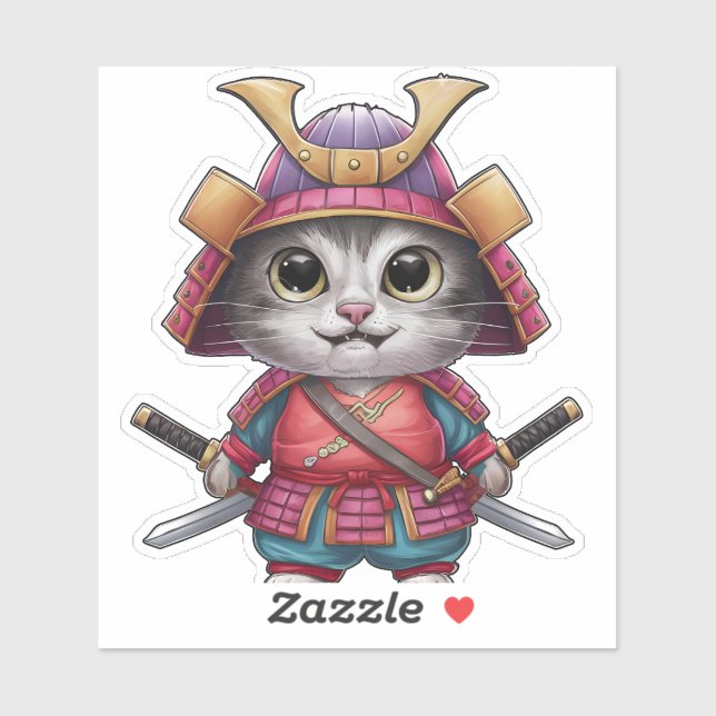 Adesivo Samurai Cat Sticker - Guerreiro feroz e adorável (Folha)