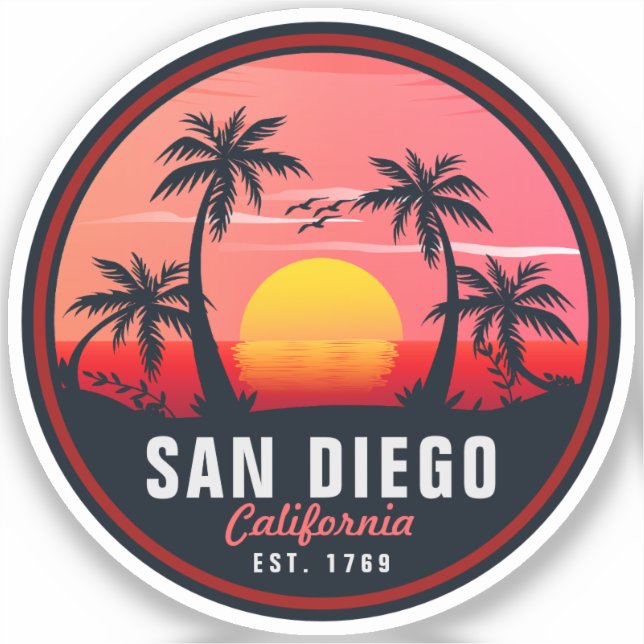Adesivo San Diego California Retro Sunset Souvenirs 60s (Frente)