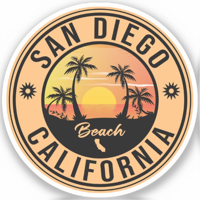 Adesivo San Diego California Retro Sunset Souvenirs 80s (Frente)