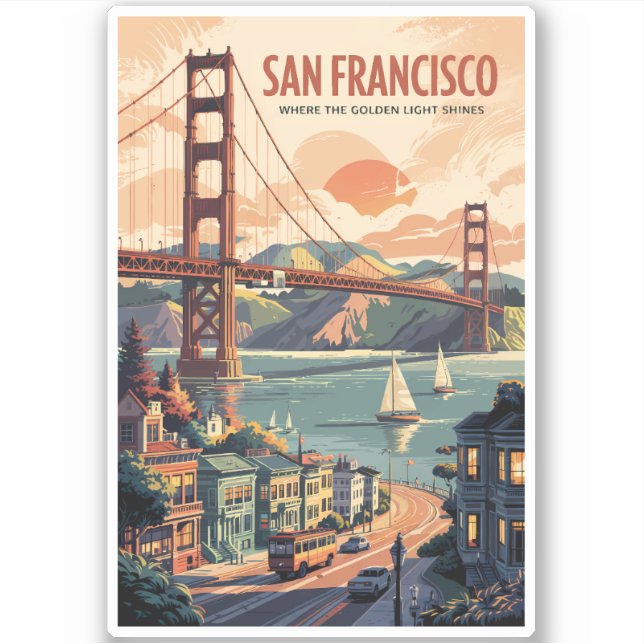 Adesivo San Francisco California Skyline Viagem Art Retro (Frente)