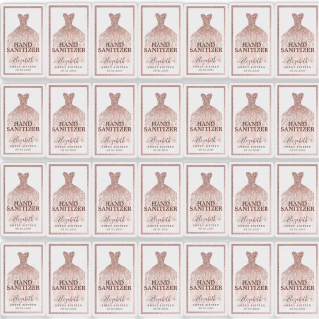 Adesivo Sanitizador de Aniversário de rosa Dourado Glitter (Frente)