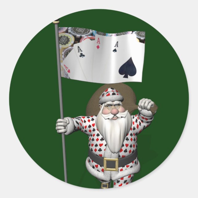 Adesivo Santa Claus ama Jogando Poker (Frente)