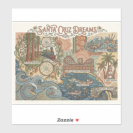 Adesivo Santa Cruz California Dreams Map UCSC Surfing