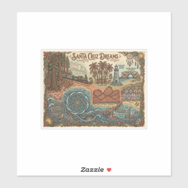 Adesivo Santa Cruz California Dreams Map – Vibrant Coast (Folha)