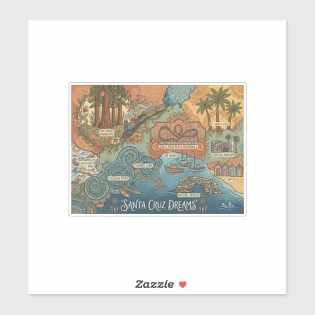 Adesivo Santa Cruz California Dreams Map – Vibrant Coast (Folha)