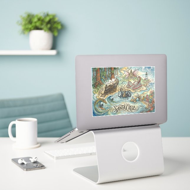 Adesivo Santa Cruz California Illustrated Map Mythical (Laptop na mesa)