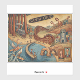 Adesivo Santa Cruz California Whimsical Map UCSC Boardwalk