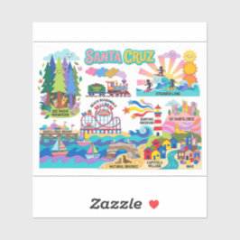 Adesivo Santa Cruz Illustrated Map Boardwalk Beach Surfing