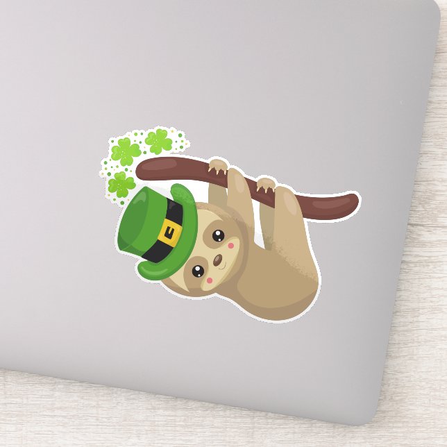 Adesivo Santa Patrick's Day Sloth, Leprechaun Hat, Clovers (Detalhe)