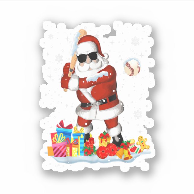 Adesivo Santa Playing Baseball Cool Christmas Santa Baseba (Frente)