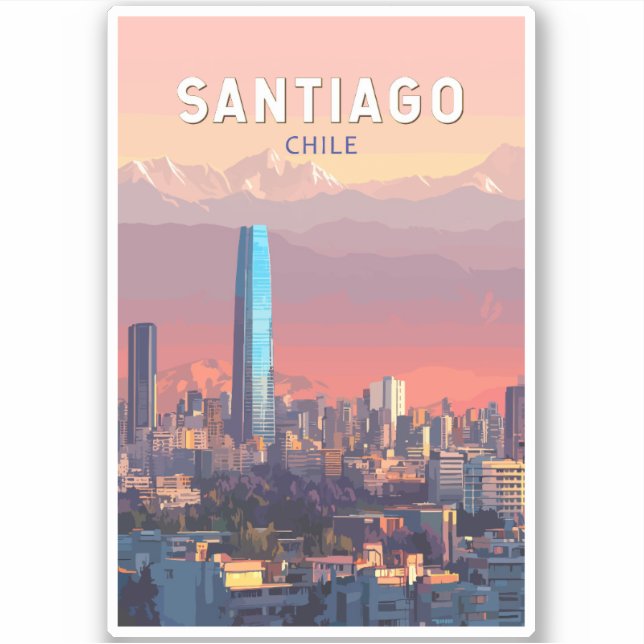 Adesivo Santiago Chile Illustração Viagem Art Vintage (Frente)