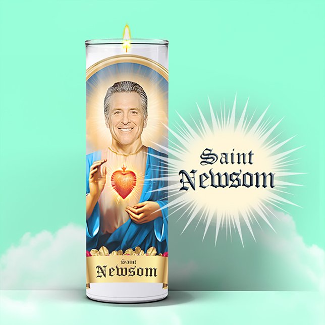 Adesivo Santo Gavin Newsom - Vela de Oração Nova (Saint Gavin Newsom Devotional Prayer Candle Stickers and Gifts)