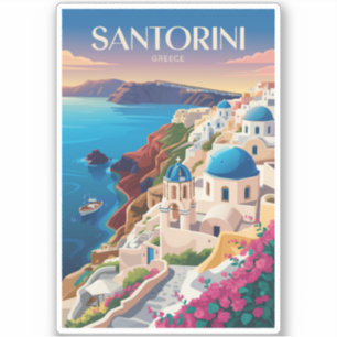Adesivo Santorini Grécia Cúpula Azul Viagem Arte Vintage
