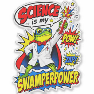 Adesivo Sapo Cientista da Pop Art A Ciência é Meu Superpod