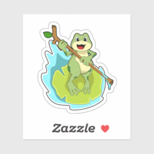 Adesivo Sapo como Hiker com Stick