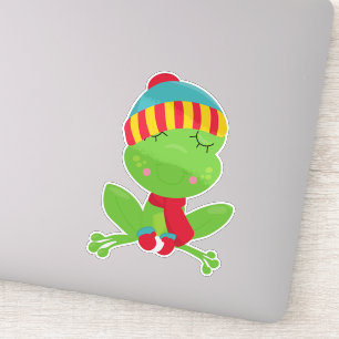 Adesivo Sapo de inverno, Sapo bonito, Sapo Verde, Chapéu,