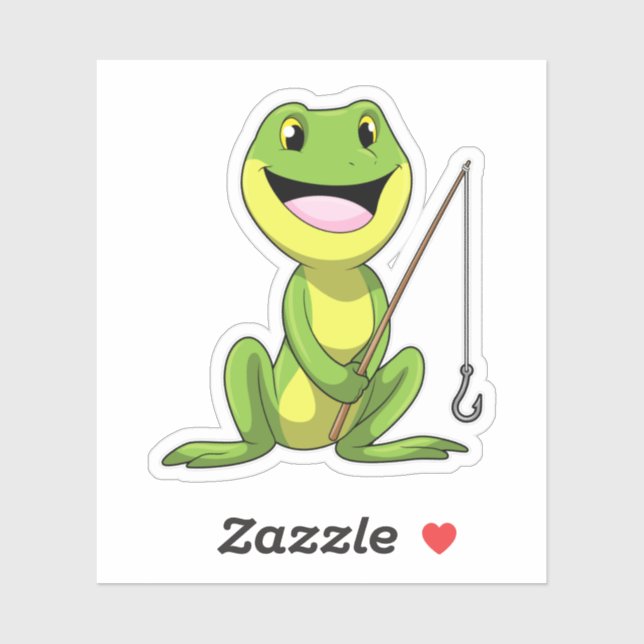 Adesivo Sapo na pesca com cana de pesca (Folha)