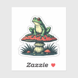 Adesivo Sapo sobre Mushroom Cottagecore Forest Magic Fungi