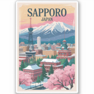 Adesivo Sapporo Japão Ilustração Viagem Arte Vintage